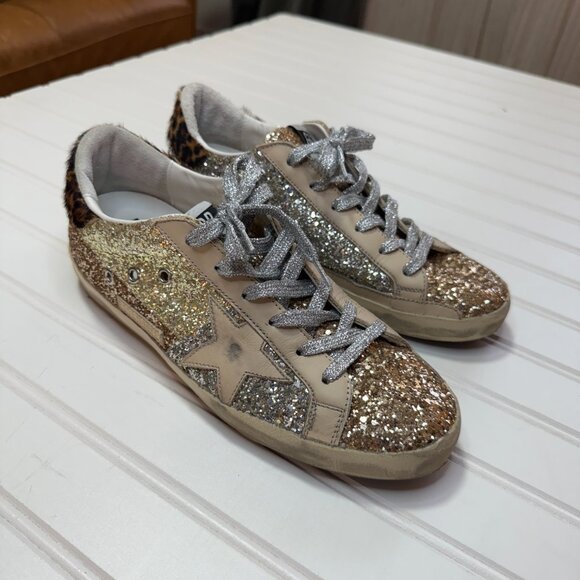 Golden Goose Superstar Glitter Animal Leopard Print Sneakers  Size: 10 / 40 - Picture 1 of 13